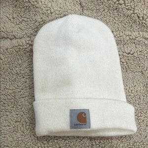 Carhartt Cream Knit Cuffed Beanie with Tan Logo Patch